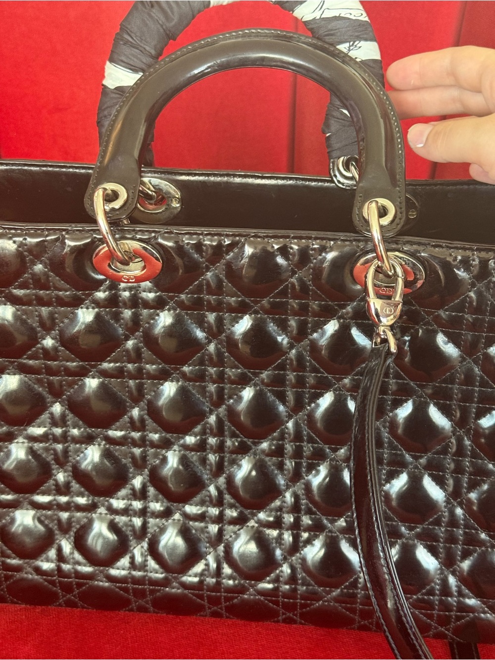 Dior Black Quilted Patent Leather Lady Dior Tote with Silver Hardware - Picture 8 of 16